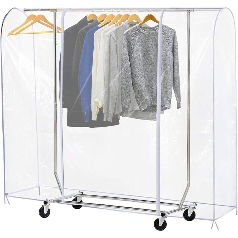 Jusch - Housse de portant à vêtements, transparente anti-poussière avec fermetures éclair durables et protection imperméable (l : 180x50x150cm)