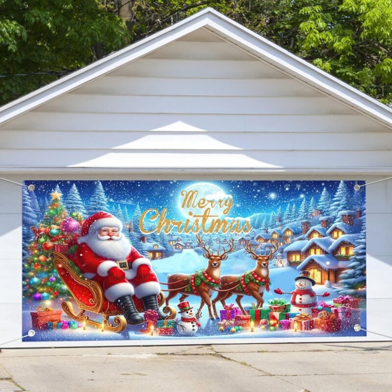 Housse de porte de garage de Noël (400180/240cm), décorations de porte de garage mignonnes de renne de Père Noël, housse de porte de garage de la