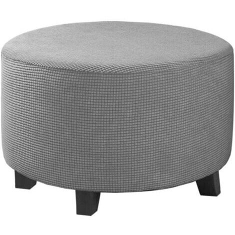 Housse de pouf en jacquard extensible (kaki, petit), housse de repose-pieds, housse de protection de meuble, housse de tabouret, fond élastique antidérapant