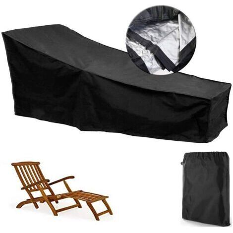 Housse de Protection Bain de Soleil avec Grilles D’aération, Imperméable, Coupe-Vent, Anti-UV, Tissu Oxford 210D Housse de Protection Bain de Soleil, Transat (200x75x40/80cm) - Noir
