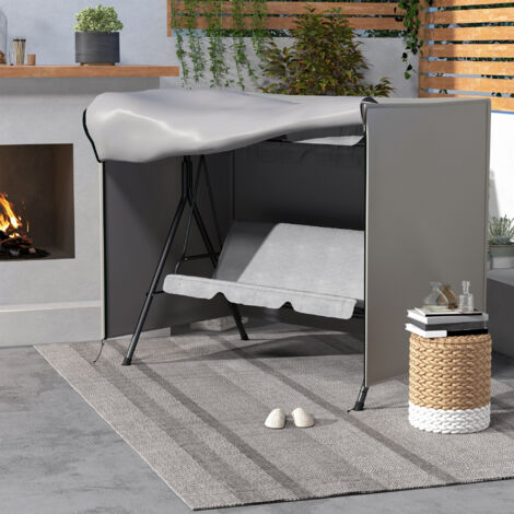 Housse de Protection balancelle de Jardin 3 Places bâche étanche dim. 2.05L x 1.24l x 1.64H m Polyester Gris