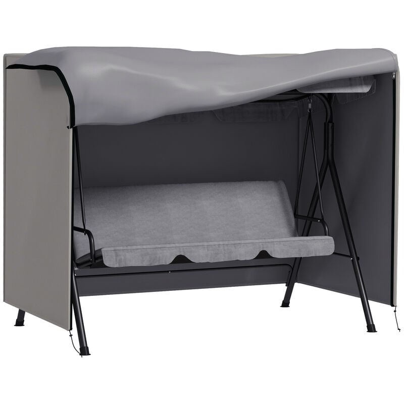 Housse de protection balancelle de jardin 3 places bâche étanche dim. 2,05L x 1,24l x 1,64H m polyester pvc haute densité gris