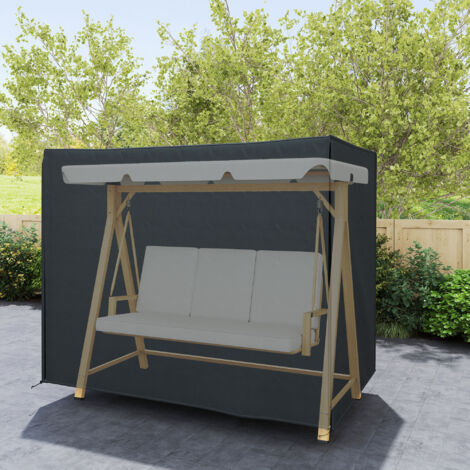 Housse de Protection balancelle de Jardin 3 places. bâche étanche et anti-UV 420D. dim. 2.20L x 1.25l x 1.72H m PE Noir