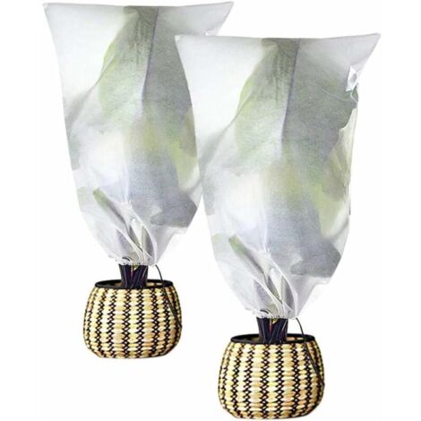 Housse de protection contre le gel pour plantes, 2 pièces, 80 x 100 cm, protection hivernale contre le gel, avec cordon de serrage et poche, blanche