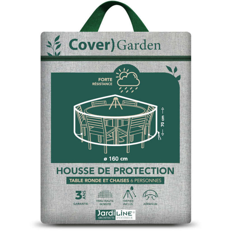 Housse de protection Cover Garden pour table ronde 6 personnes+ chaises, avec trépied - Ø160 x 70 cm - Jardiline Housse de protection Cover Garden pour table ronde 6 personnes+ chaises, avec trépied - Ø160 x 70 cm - Jardiline
