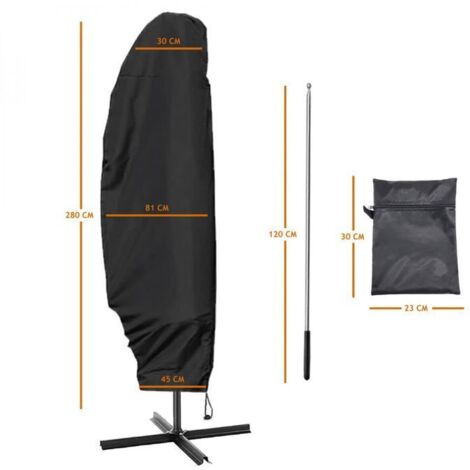 Housse de protection imperméable et anti-uv pour parasol déporté - 280 x 30 - 81- 45 cm - Noir - Linxor