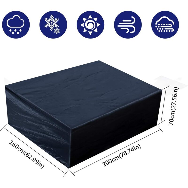 Dpzo - Housse de Protection Imperméable pour Meubles de Jardin, Rectangulaire, 200x160x70 cm