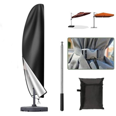 Housse de protection imperméable pour parasol déporté 3x3, en tissu Oxford 420D anti-UV, dimensions 265x407050cm, couleur noire.
