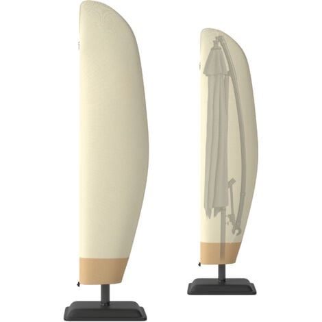 Housse de protection imperméable pour parasol droit avec fermeture éclair et cordon de serrage polyester PVC haute densité beige
