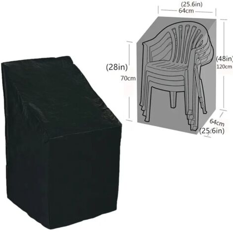 Housse de protection meuble extérieur en tissu Oxford 210D, imperméable anti-poussière anti-UV, noire avec coutures vertes, taille 656570-120cm