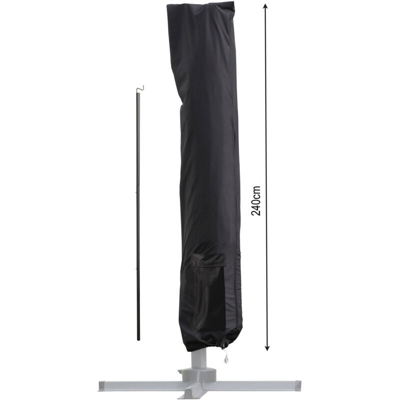 Quick-star - Housse de Protection Parasol suspendu 240x55cm Noir avec barre de montage pour parasols jusqu'à 350x350cm