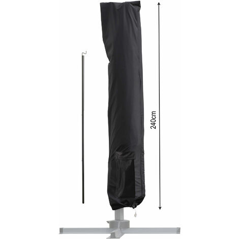 Housse de Protection Parasol suspendu 240x55cm Noir avec barre de montage pour parasols jusqu'à 350x350cm