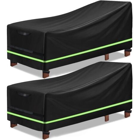 Housse de Protection pour Bain de Soleil, Chaise Longue de Jardin , Hydrofuge Housse de Protection en 420D  Oxford (2Pcs, Noir)