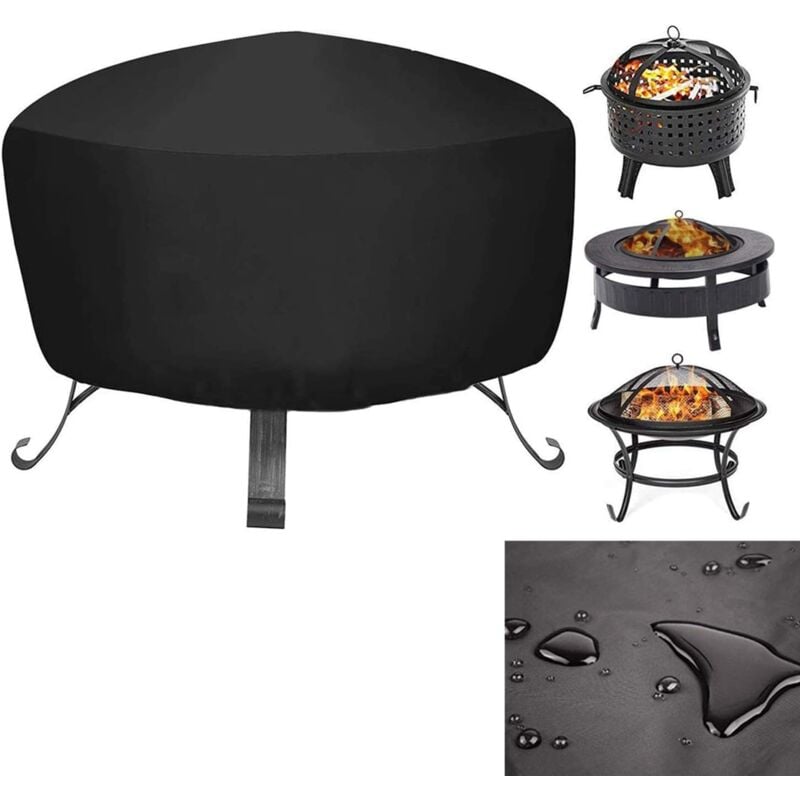 Housse de Protection pour Braséro Rond,Housse pour Foyer Imperméable de Protection Jardin Patio Extérieur 85 x 40 cm, Noir,