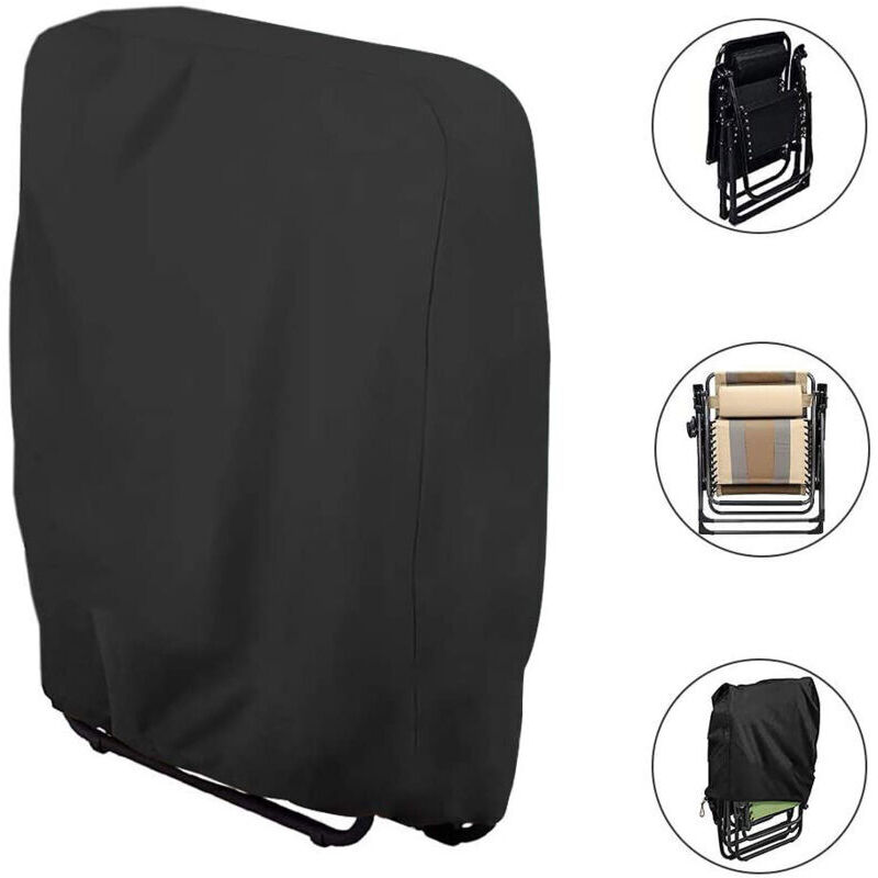 Housse de Protection pour Chaise Longue Pliante (noir) W71×H110cm, 1 Pièces Housse Transat Jardin Anti-poussière, Imperméable, Anti-UV, Housse Relax