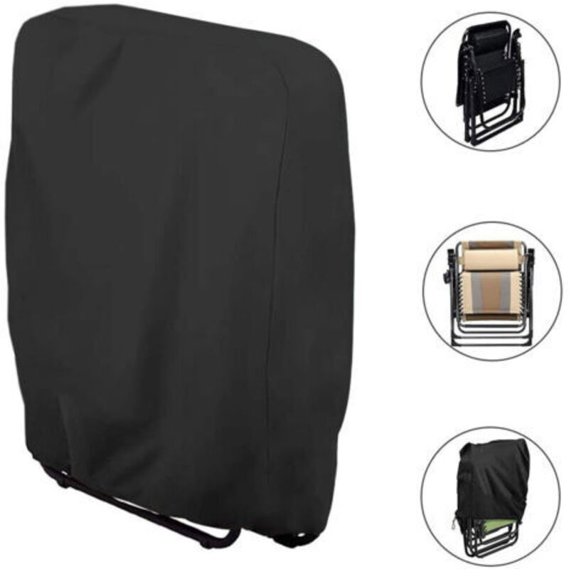 Housse de Protection pour Chaise Longue Pliante (noir) W71×H110cm, 1 Pièces Housse Transat Jardin Anti-poussière, Imperméable, Anti-UV, Housse Relax
