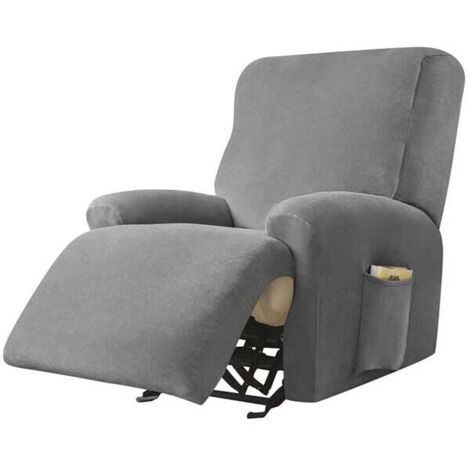 Housse de Protection pour Fauteuil Relax Velours Extensible Antidérapante avec Poche Lavable Gris Foncé