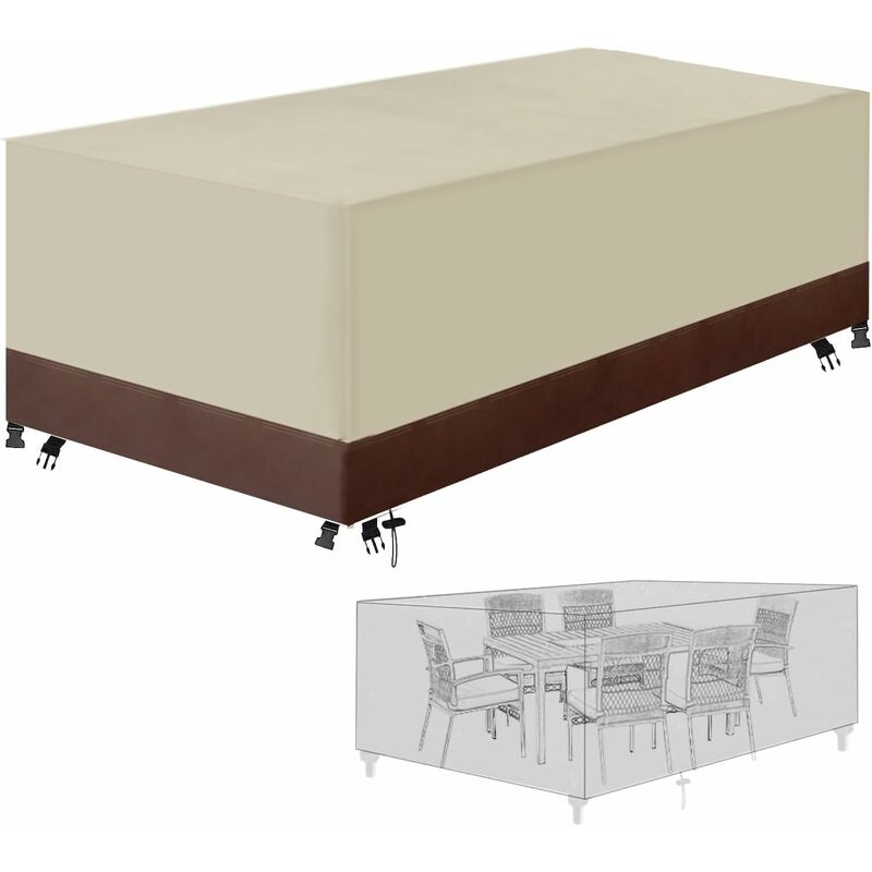 Housse de protection pour mobilier de jardin en tissu Oxford 420D, imperméable, avec cordons de serrage et boucles de verrouillage(Beige et