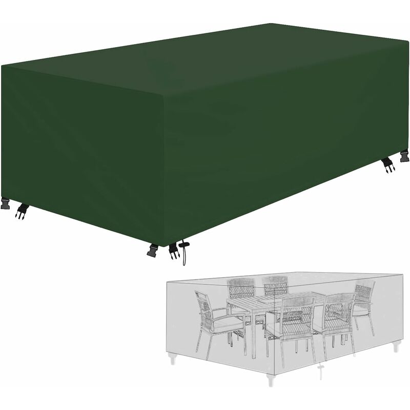 Housse de protection pour mobilier de jardin en tissu Oxford 420D, imperméable, avec cordons de serrage et boucles de verrouillage(VERT,135x135x75CM)