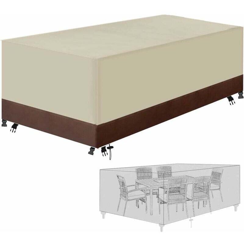 Housse de protection pour mobilier de jardin en tissu Oxford 420D, imperméable, avec cordons de serrage et boucles de verrouillage(Beige et