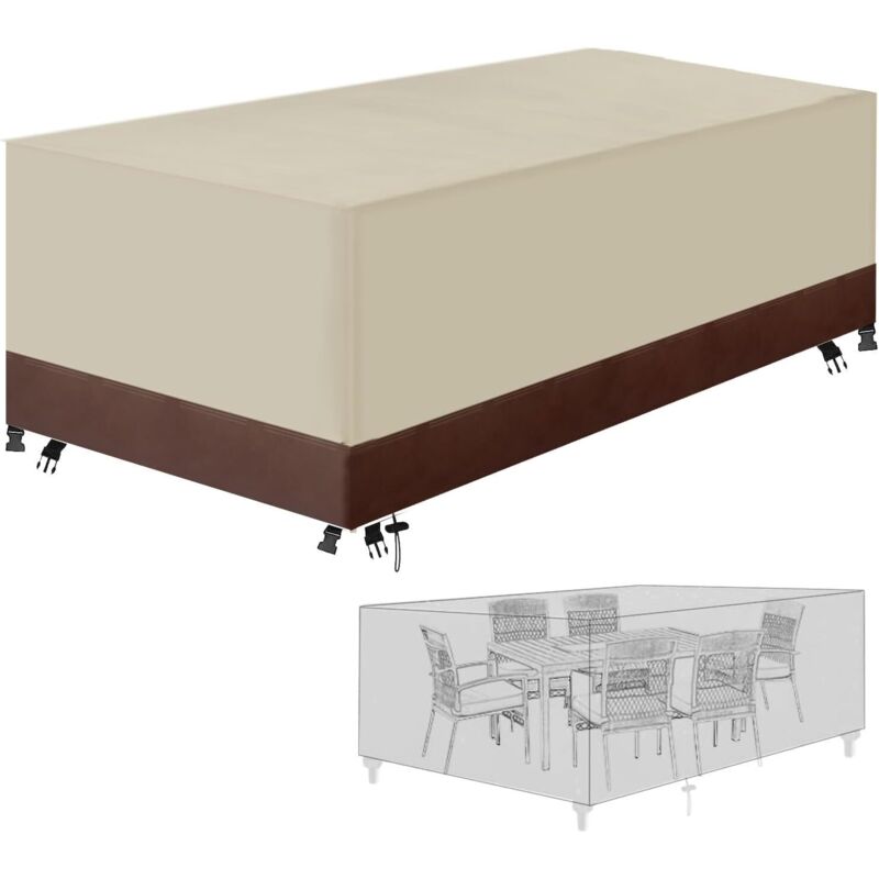 Housse de protection pour mobilier de jardin en tissu Oxford 420D, imperméable, avec cordons de serrage et boucles de verrouillage(Beige et