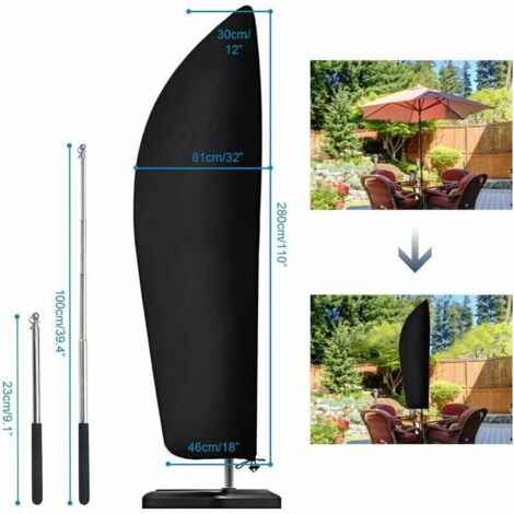 Housse de protection pour parasol déporté 2 à 4 m Tissu Oxford 210D Imperméable à la poussière Résistant aux UV 280 x 30/81/46 cm
