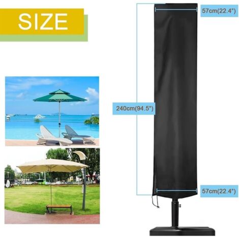 Housse de protection pour parasol déporté de jardin en Oxford 210D imperméable, housse pour parasol de jardin, housse de protection pour parasol déporté anti-UV/poussière/pluie/vent (240x57x57cm, noir