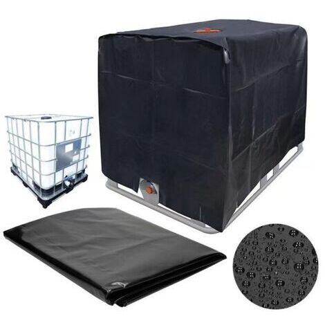 Housse de protection pour réservoirs d'eau extérieurs de 1000 L, étanche à l'eau et à la poussière, en tissu Oxford, protection solaire, adaptée aux outils d'extérieur (noir).
