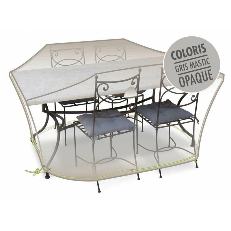 Housse table rectangle + chaises - 4 à 6 personnes - gris mastic - Jardiline