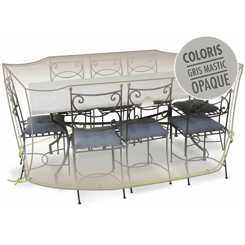 Jardideco - Housse de protection Cover Line pour table rectangulaire + 10 chaises - 290 x 130 x 70 cm - Gris