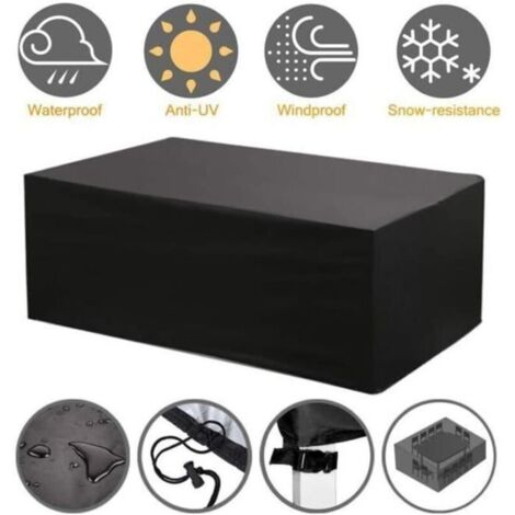Housse de protection pour salon de jardin - Tissu Oxford anti-vent/pluie - 213x132x74cm - Noir