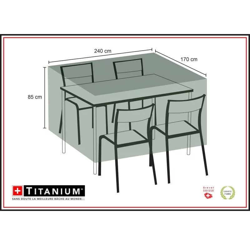 Housse de protection pour table rectangulaire + chaises 240 x 170 x 85 cm - Noir