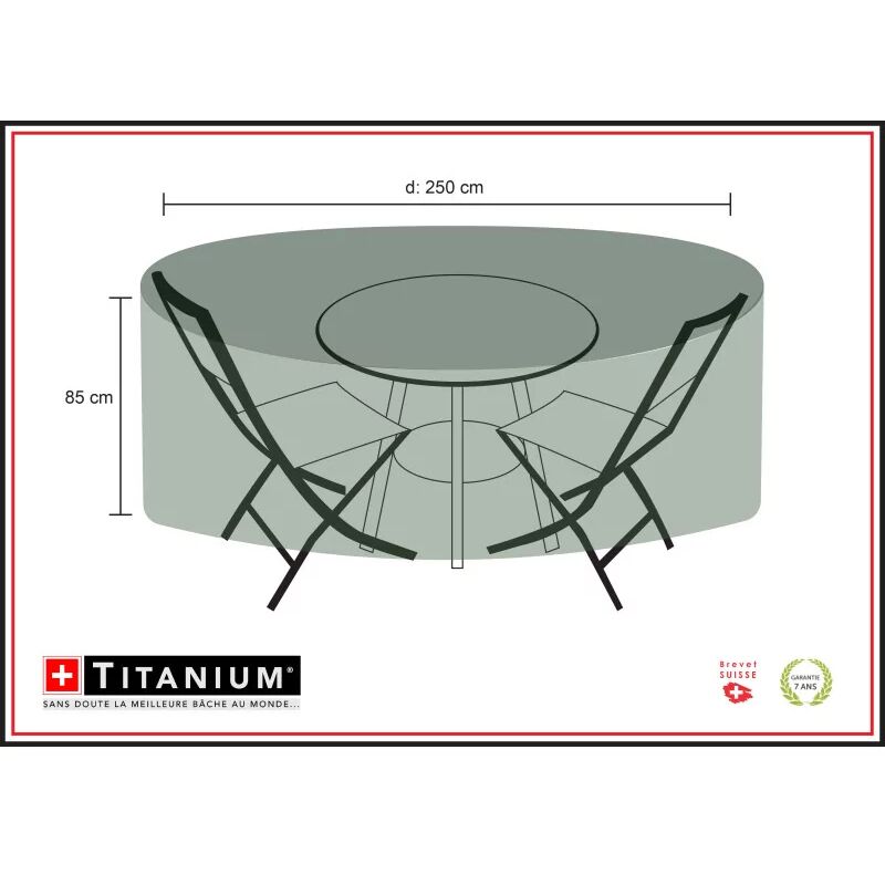 Titanium - Housse de protection pour table ronde + chaises 250 x 250 x 85 cm - Noir