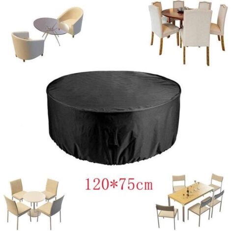 Housse de Protection pour Table Ronde, Salon Table de Jardin Imperméable 210D Tissu Oxford Anti Vent Pluie UV (Ø120x75cm)