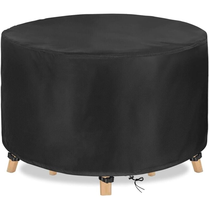 Housse de protection ronde pour table de jardin, imperméable, en tissu Oxford argenté 210D, pour meubles de jardin, 185 x 110 cm