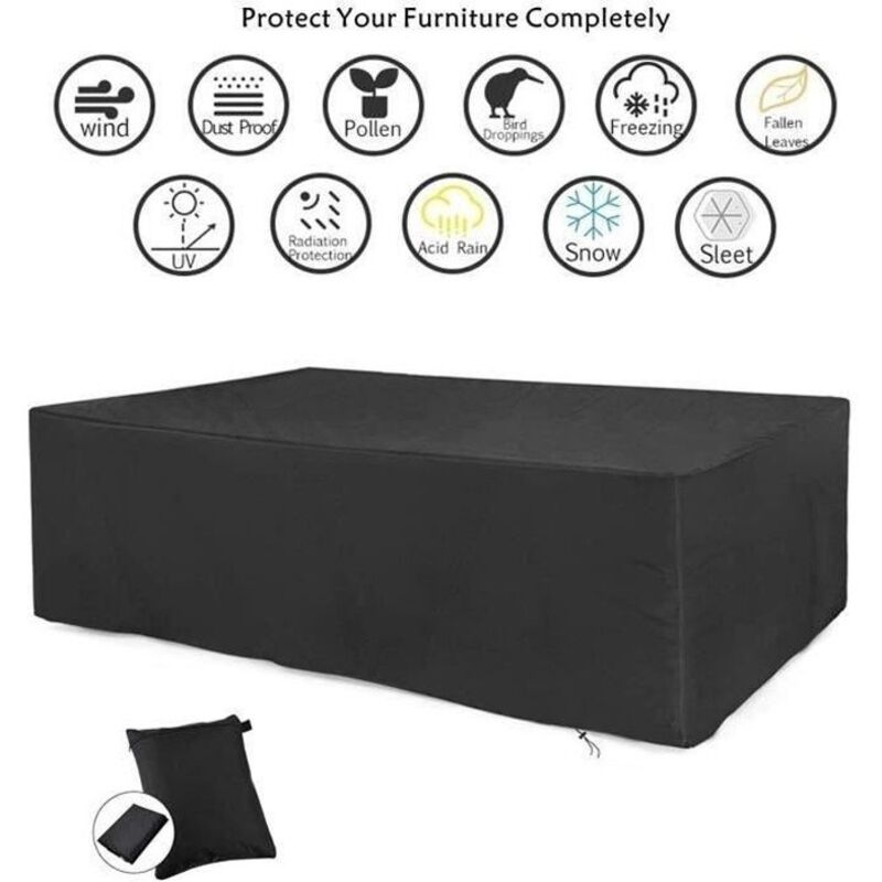 Housse de Protection Salon de Jardin Table Bâche Rectangulaire 213x132x74cm Couverture de Meubles Imperméable Anti-poussière Anti-UV