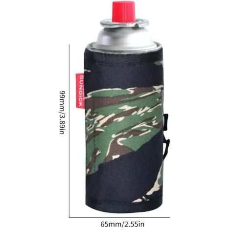 Housse de protection ultralégère camouflage pour bouteille de gaz de camping 450/230 g, tailles S/M/L, compatible avec les réchauds à gaz portables d'extérieur.