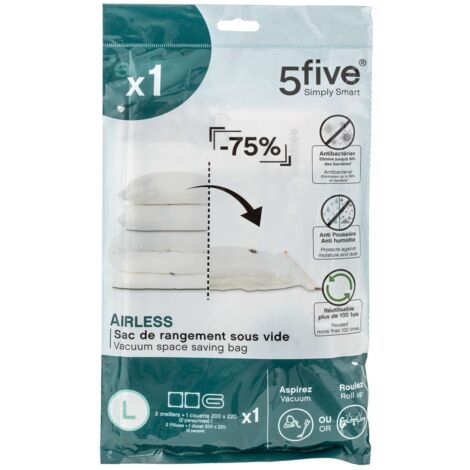 Five Simply Smart – Housse de rangement sous-vide L 120x69 cm – Antibactérienne et anti-humidité – Réutilisable 100 fois – Gain de place jusqu'à 4x