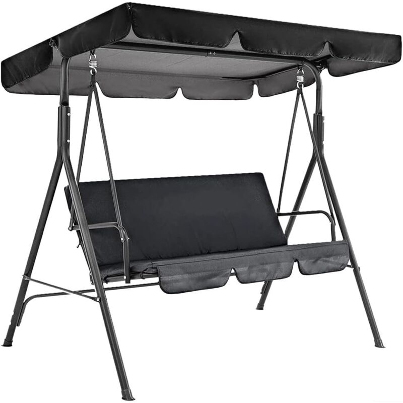 Housse de rechange pour balancelle de jardin 210D - Socle de rechange - Auvent de balançoire de jardin + housse de siège de balançoire (noir, 164 x
