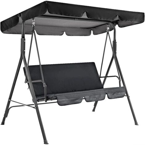 Housse de rechange pour balancelle de jardin 210D - Socle de rechange - Auvent de balançoire de jardin + housse de siège de balançoire (noir, 164 x 114 x 15 cm)