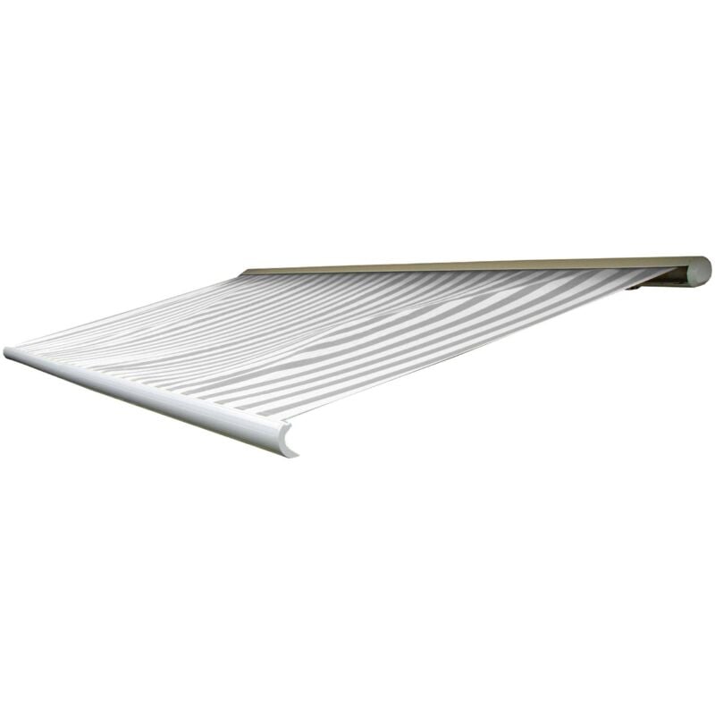 Jamais utilisé] Toile de rechange pour store T124, cassette complète Toile de rechange protection solaire 5x3m, Acrylique gris-blanc