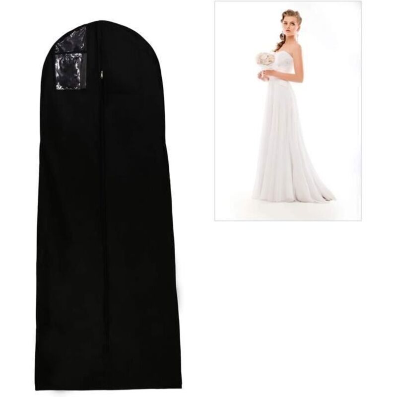 Housse de Robe de Mariée 180 cm Respirant Housse à Vêtements Plus Long pour Costumes Manteaux Vestes Pantalons (Noir)
