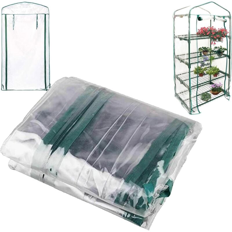 Housse de serre à 4 niveaux, housse de rechange en pvc transparent avec porte à fermeture éclair enroulable, housse de serre imperméable pour plantes