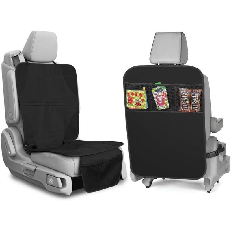Coocheer - Housse de siège auto + housse de dossier de siège auto avec 3 poches de rangement, housse de siège de haute qualité et durable +
