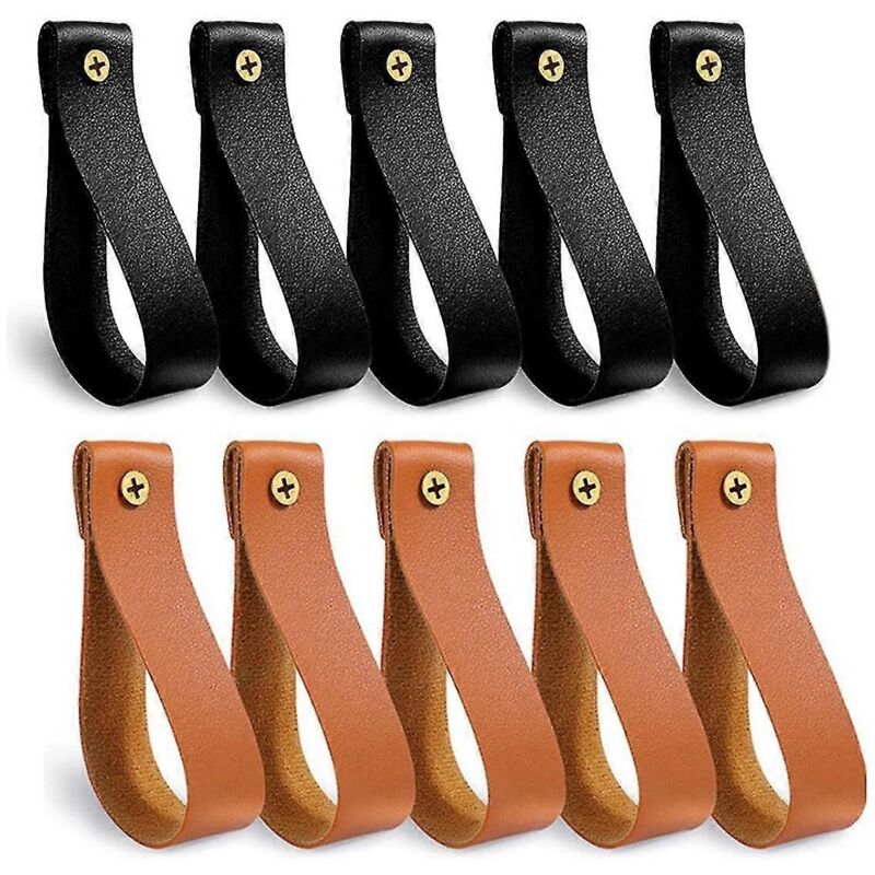 Lot de 10 supports de tringle à rideaux en cuir, supports de tringle à rideaux en cuir PU, sangles à boucle en cuir synthétique pour tringle à