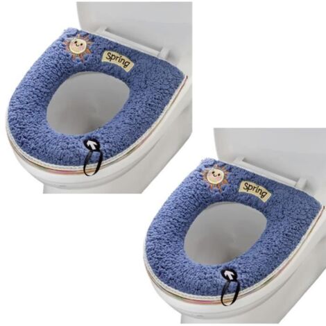 Housse de siège de toilette - Non spécifié - Lot de 2 - Doux et chaud - Bleu - Universel