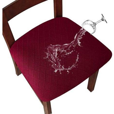 Housse de siège extensible imperméable en treillis diamant rouge vin 4 pièces, boucle 45509 cm, adaptée aux chaises de restaurant