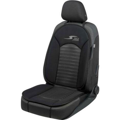 Housse de siège S-Race noir – Rembourrage mousse 16mm – Fixation appuie-tête et crochets – Confort optimal pour trajets en voiture