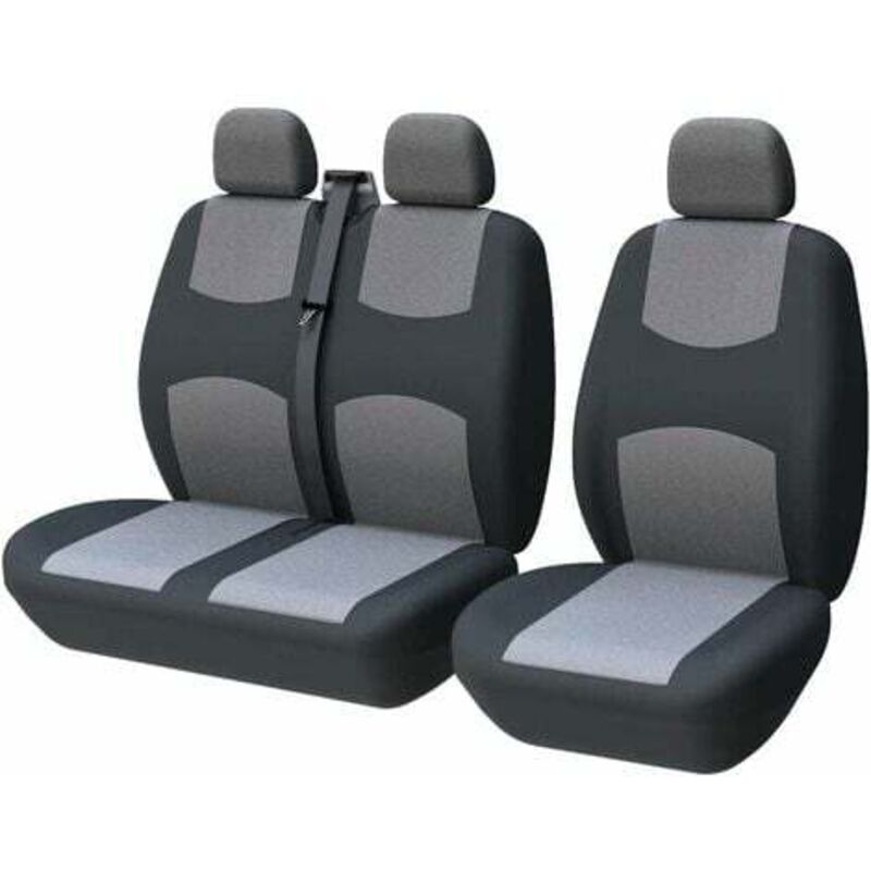 Housse de siège Voiture Universelle Housse Siege camionnette Housses de siège Avant Simple et Double Conducteur et Double Passager 2 + 1, Noir et Gris
