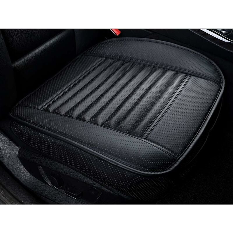 Housse de Siège de Voiture Avant Universelle Super Respirant Charbon de Bois de Bambou Cuir PU,20,8 20,1''(1 Pièce-Noir)
